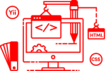 graphic of code and computer monitor